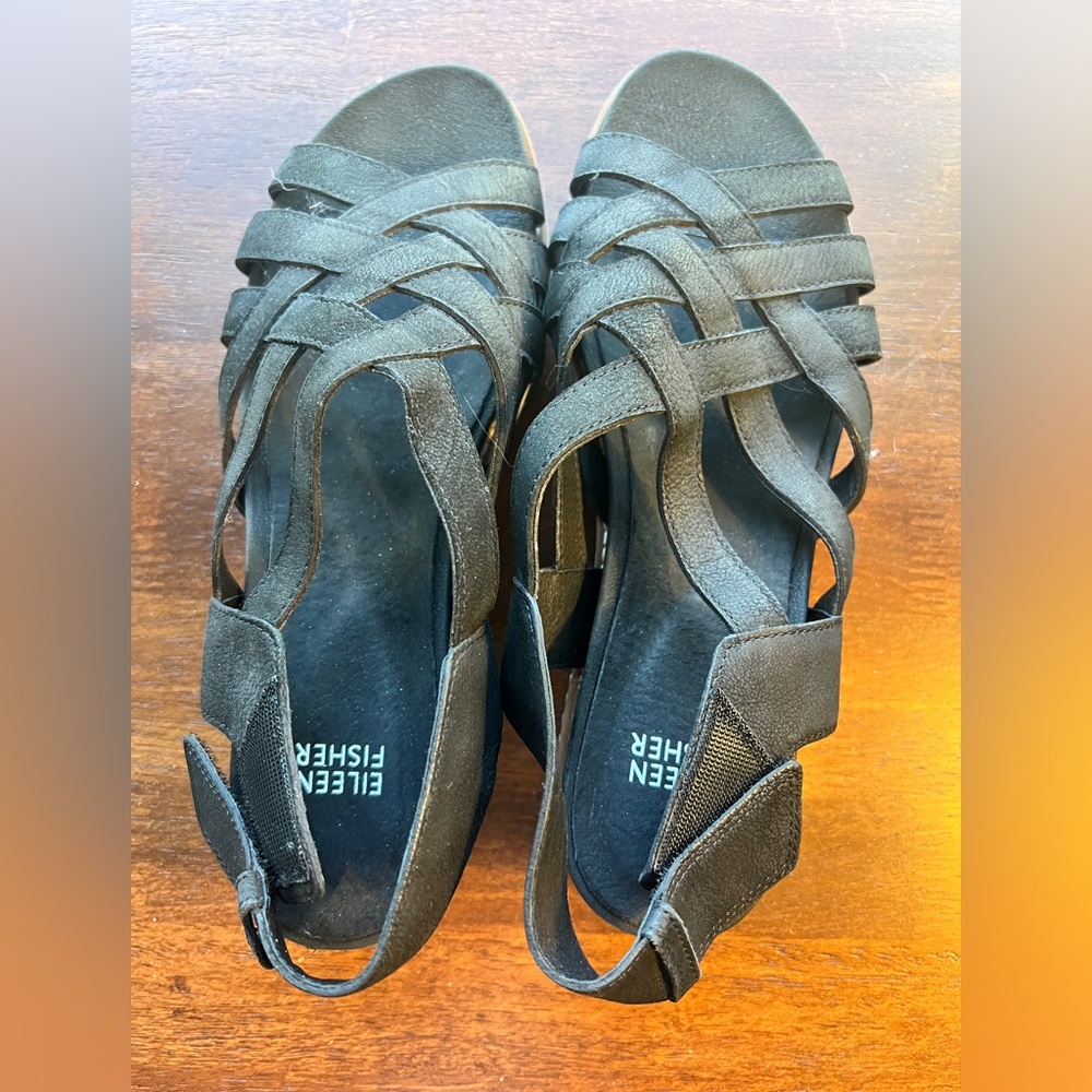 Eileen Fisher Hub Sandal in Black, Women's Strappy Adjustable Summer Comfort 8.5
